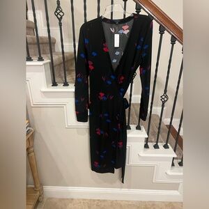 NWT Ann Taylor Black Wrap Dress with Floral Accents